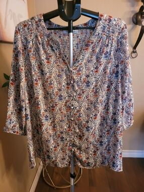 Floral Print Women's Top 3/4 Sleeve